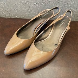 Liz Claiborne tan patent slingbacks, size 8